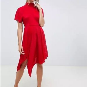 ASOS Plisse Midi Hi-neck Backless Dress Red 12 NWT